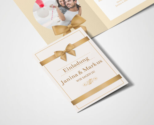 Einladungskarten Hochzeit Hochzeitskarten mit Druck goldene Schleife