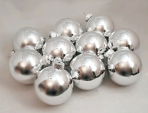 Silver Ball Ornament Set 10 Shiny Glass 2.5/" Christmas Tree Decor 65mm Box