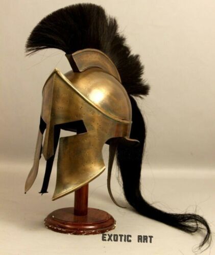 Medieval King Leonidas Greek 300 Spartan Armour Helmet+brass antique+WOOD STAND 