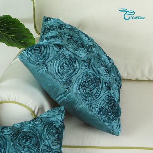 2Pcs Bleu Sarcelle Coussin Couvre Les Cas Coquille Pour Canapé Sofa Home Roses Floral 20/"X20/"
