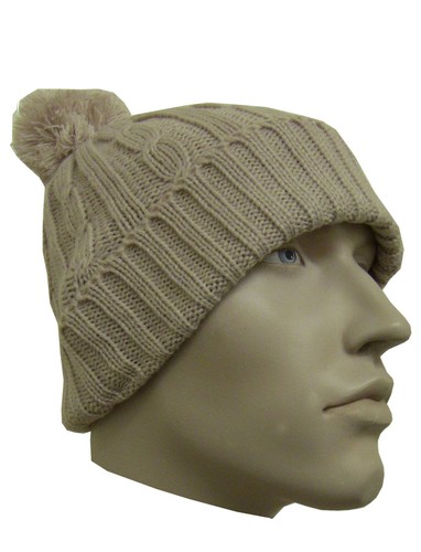 Mens Smart Chunky Cable Knit Warm Bobble Beanie Hat Cap Womens Winter Fashion