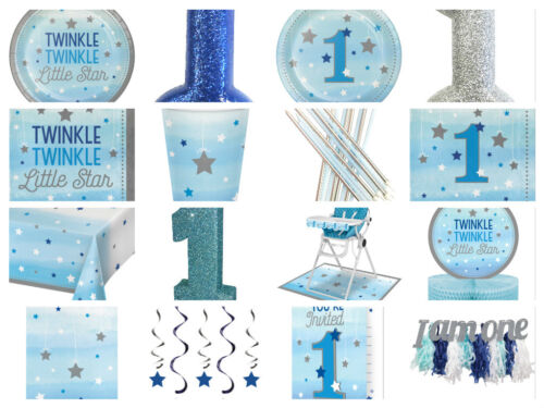 One Little Star Boys 1st First Birthday Party Bags Cups Plates Napkins Invites 