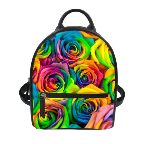 Mini Backpack Women Colorful Rose Print Bags Fashion Shoulder Handbags Purse