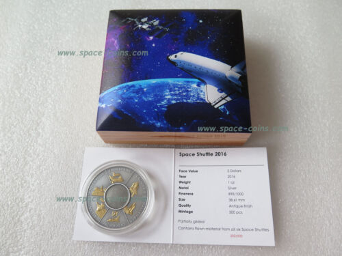 $5 5 Dollar Cook Islands 2016 Space Shuttle silver coin with FLOWN material 