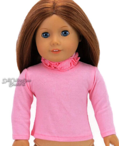 Pink Long Sleeve T-Shirt Ruffle Neck for 18/" American Girl Doll Clothes