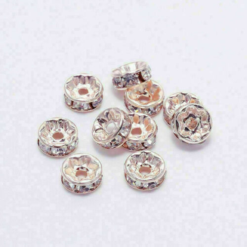 50pcs Rhinestone Rondelles Crystal Loose Spacer Beads for DIY Jewelry Making