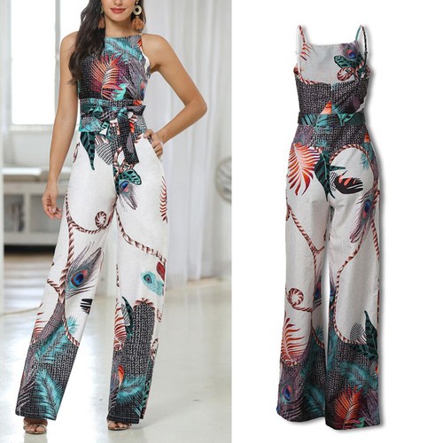 Boho Damen Lang Overall Playsuit Romper Jumpsuit Hose Ärmellos Träger S ~ XL Neu