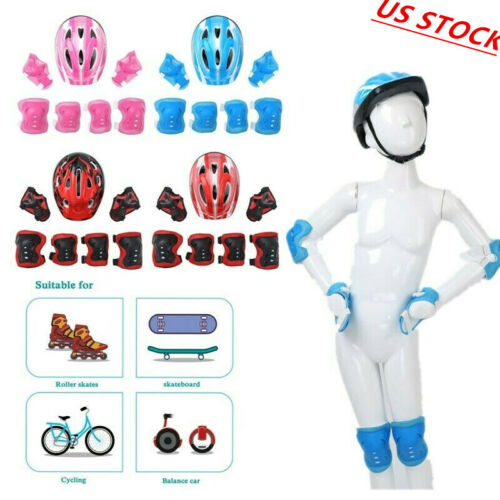 Kids Protective Gear Set Helmet Knee Wrist Guard Elbow Pad for Outdoor Sports US
