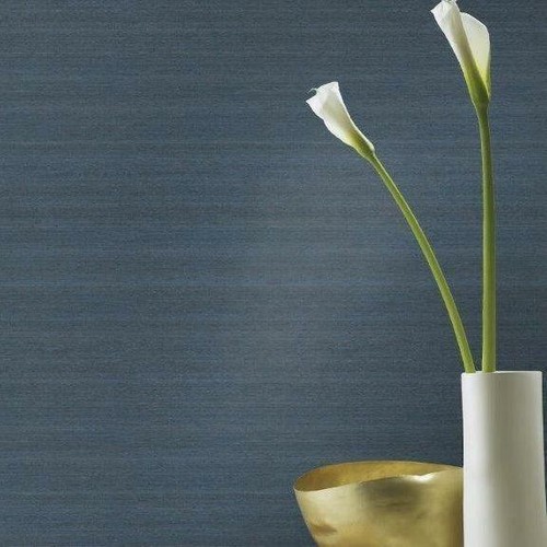 Mandalay Blue Plain Linen Texture Wallpaper by Rasch 528886