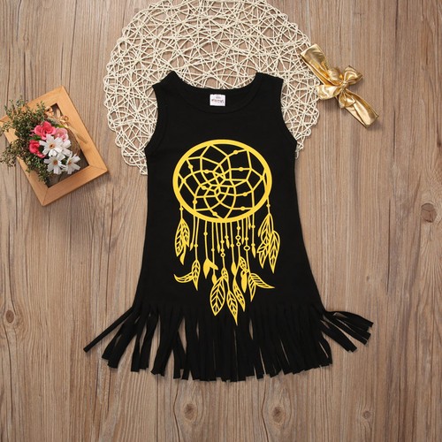 Summer Toddler Baby Girls Party Dress Tassel Suitdress Clothes Age 1-6 Years Set