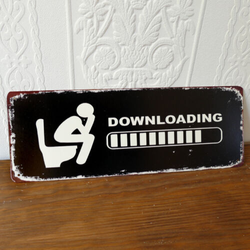 Blechschild Warnschild Downloading Toilette Klo WC Spruch Bar Kneipe 13x36cm