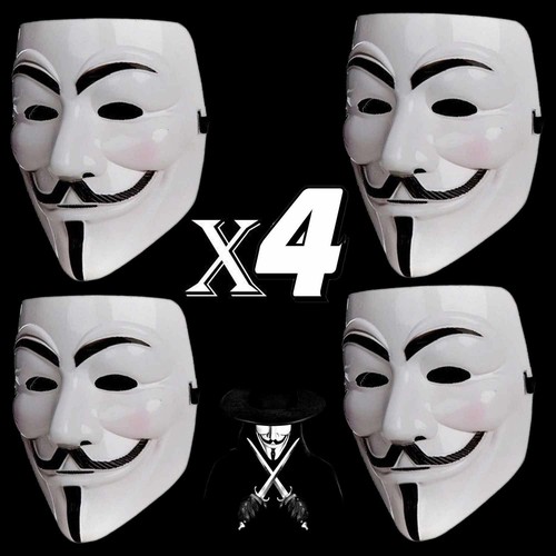 4 x FANCY DRESS ANONYMOUS HACKER V FOR VENDETTA GAMES MASTER FACE MASKHALLOWEEN