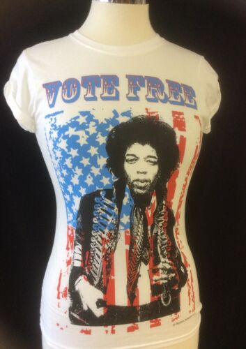 Jimmy Jimi Hendrix T-Shirt Top Logo Print Cotton White Fitted Cap Short Sleeve 