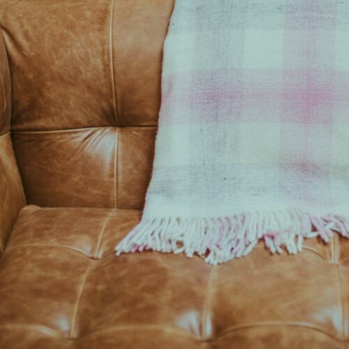 The Weaving Shed UK Wool Blanket Pink /& Grey Plaid Throw Beautiful