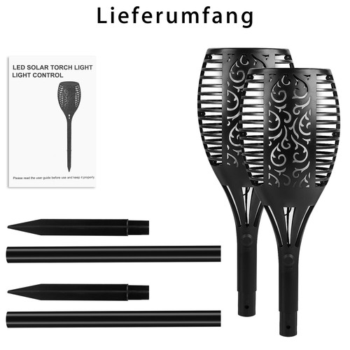 2x LED Solarlicht Wasserdicht Außenleuchte Landschaft Flammeneffekt Fackel Lampe