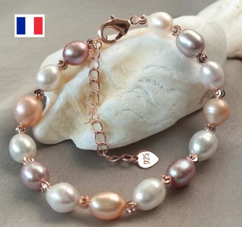 Bracelet Perle de Culture Ovale Naturelle Eau Douce Blanc//Violet//Multicolore M3