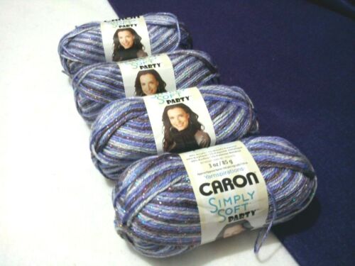 NEW Caron Simply Soft PARTY Yarn 4 3 oz Skeins Same Dye Lot VIOLET VARG SPARKLE 