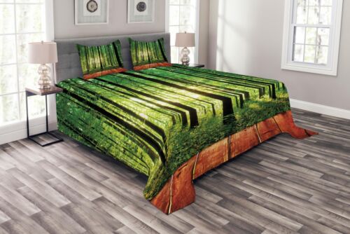 Sunlight Forest Trees Print Details about  / Nature Quilted Bedspread /& Pillow Shams Set