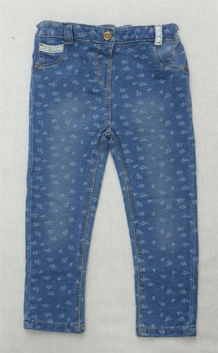 Kids Toddlers Blue Floral Design Stretch Denim Jegging Jean Legging