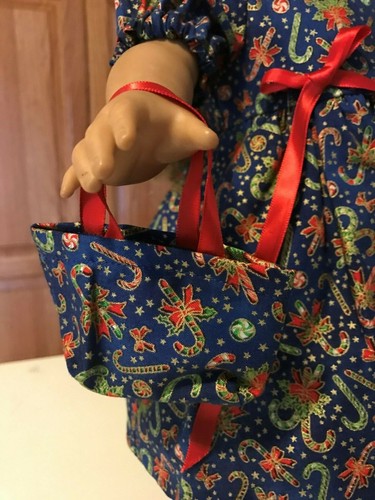 18/" Doll Clothes Dress /& Tote Bag Christmas Royal Blue with Christmas Prints