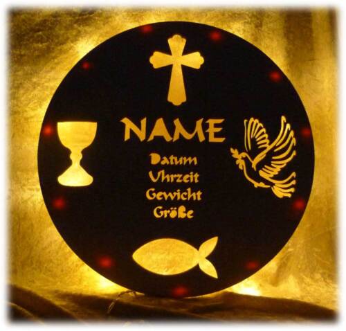 Datum Holz Taufteller Nachtlicht Lampe Name Geschenke zur Geburt Taufe 