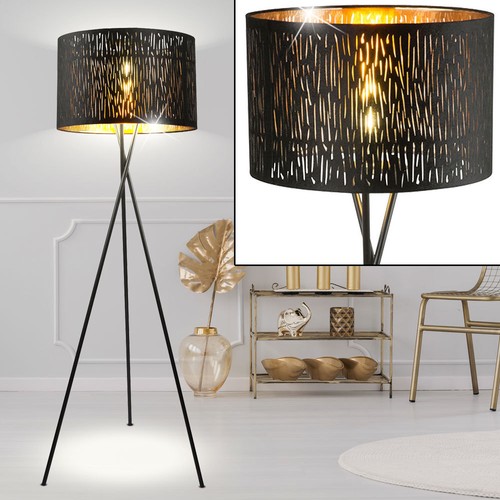 Luxus Steh Leuchte Wohnraum Lese Dekor Decken Fluter Lampe Stoff Schirm Gold