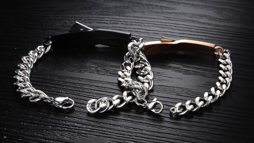 2 Edelstahl Armbänder Partnerarmbänder mit Zirkon besetzt Set Geschenk PA1