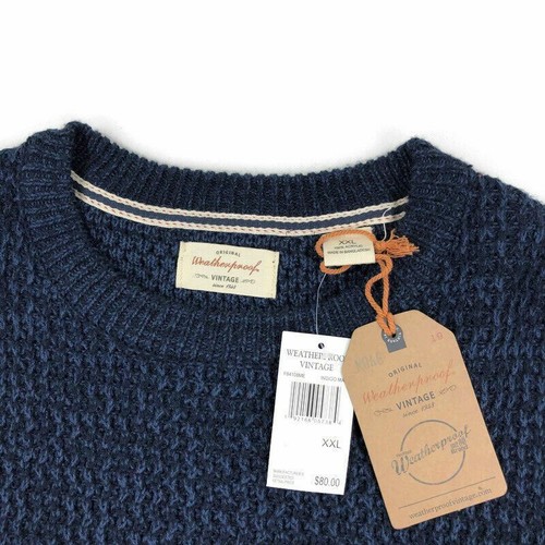 Weatherproof Vintage Mens Sweater Crewneck Acrylic Blue Variety Sizes