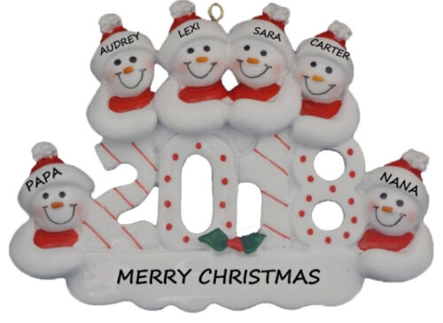 Personalized 2018 Snowman Family of 6 Christmas Ornament