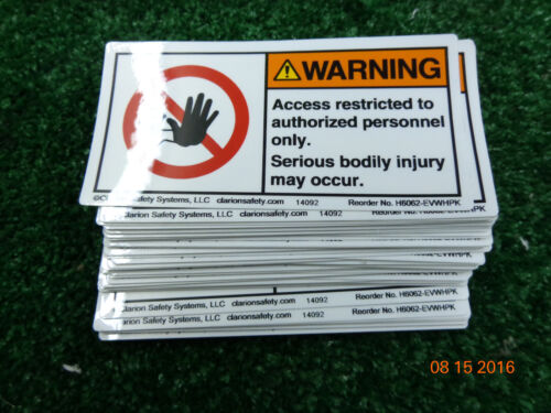 Clarion Adhesive WARNING access restricted sticker label 4" x 2" LOT 50  A61 