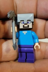 Steve Iron Helmet Axe 21131 21118 21126 Minecraft LEGO Minifigure Figure C16