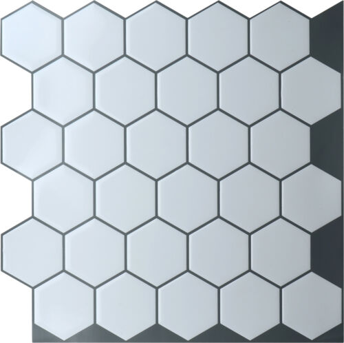 White Hexagon Peel & Stick 3D Self Adhesive Mosaic Wall Tile Sticker 