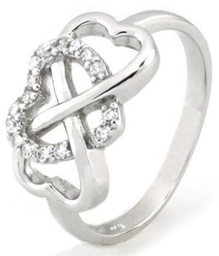 New 925 Sterling Silver Cubic Zirconia CZ Infinity Heart Love Promise Ring Band