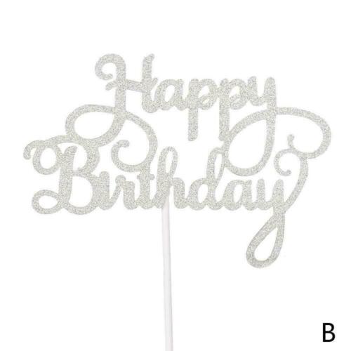 Happy Birthday Cake Toppers Glitter Calligraphy Bling Decoration Sign W6X9