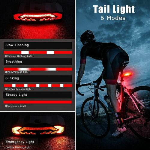 Bicycle Bike Tail light LED Rechargeable Smart Turn Signal Warning Alarm Remote 