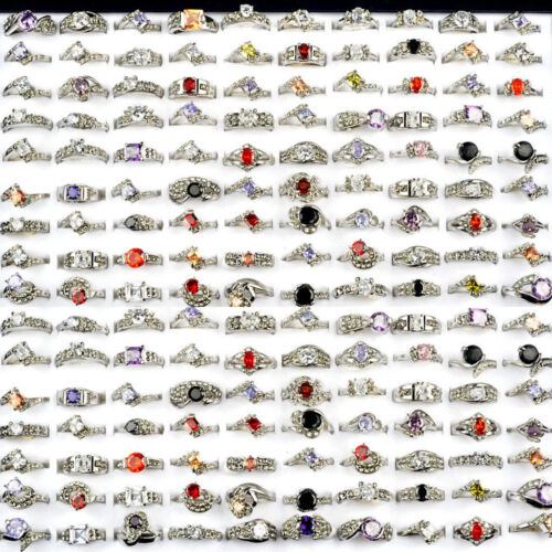 Wholesale Mixed Lot 10/30/50pcs Women CZ Zircon Crystal Silver Plated Band Rings 