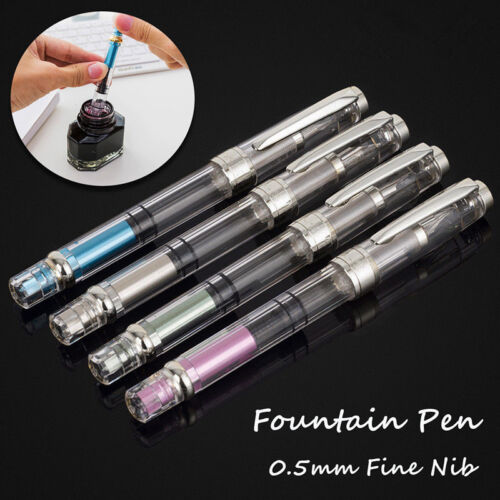 2017 Useful WING SUNG 3008 Transparent Clip Fountain Pen Fine Nib 0.5mm 6 Color 