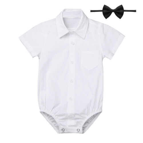 Toddler Baby Boys Gentleman Dress Shirt Sleeved Romper Wedding Party Bodysuits