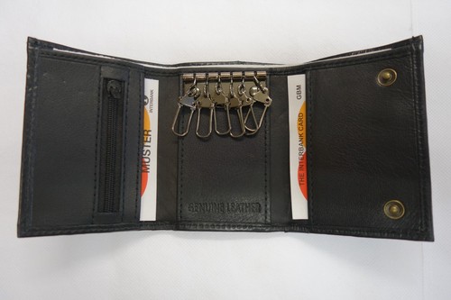 Soft Leather Key Holder Wallet per sei tasti banconote monete e carte CUSTODIA TRIPLA