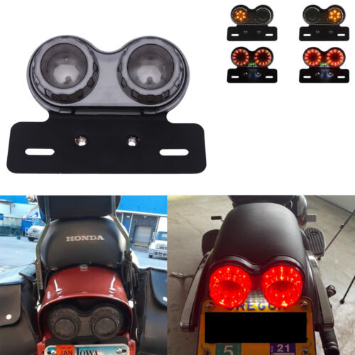 Motorcycle LED Twin Dual Tail Turn Signal Brake License Plate Integrated Light