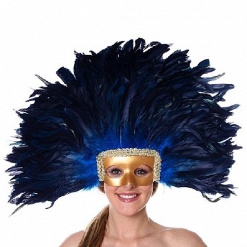 Royal Blue Coque Feather Showgirl Las Vegas Headdress Mask Costume Acc Lady