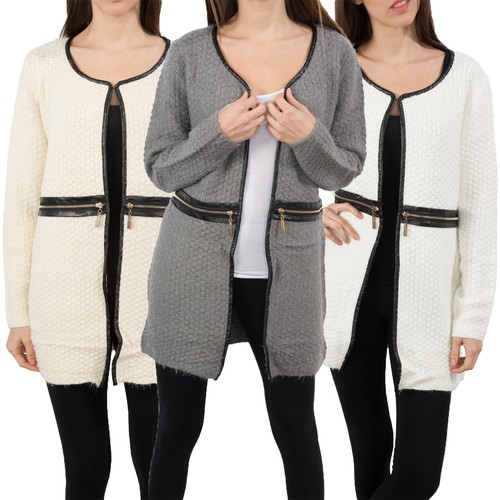 Donna Maglione Sweatjacke Donna Giacca Cardigan Maglia Giacca taglia unica d-337