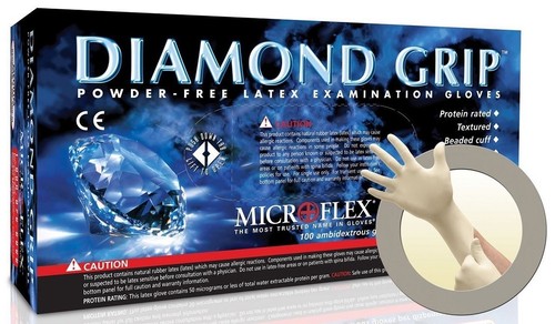 Microflex MF300L Diamond Grip Latex Large Case of 10 Boxes Powder Free Gloves