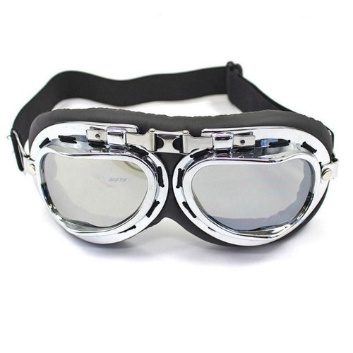 Silver Anti-UV Safety Motorcycle Scooter Pilot Goggles Helmet Glasses Motocross