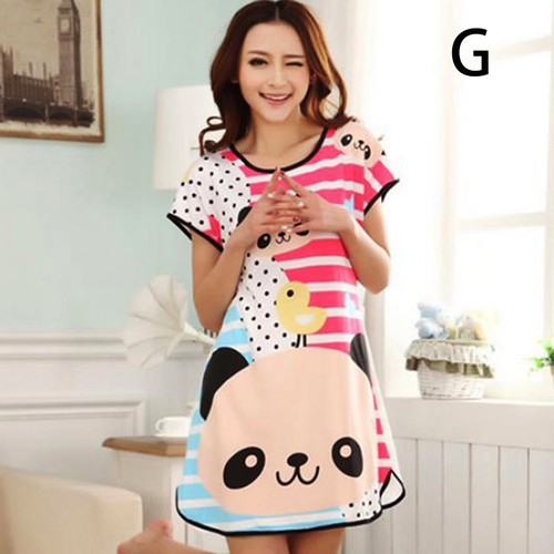 Women Cartoon Pajamas Siamese Pajamas Milk Silk Short Sleeve Home Sleepshirt US
