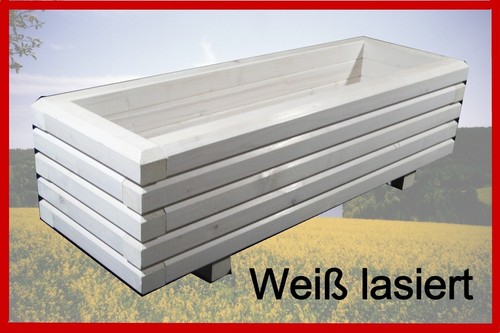 Massiccio pflanzkasten 140x40x28 cm legno 6//4cm Cassetta per fiori bianco trogolo lasiert