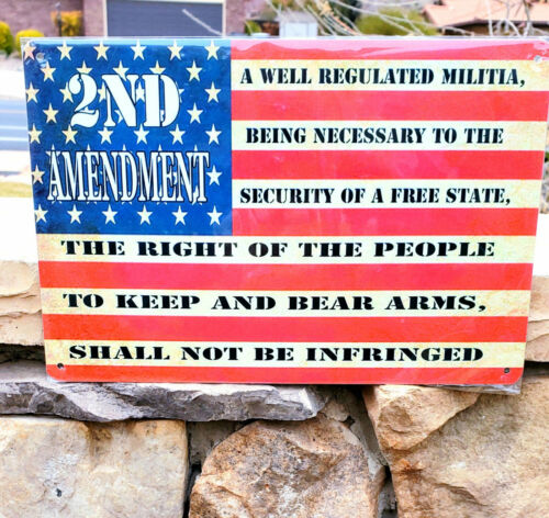 USA Flag 2nd Amendment Metal Sign Wall Decor Man Cave Bar Gun Rights Patriot EDC 