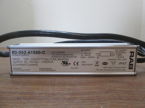 RAB LIGHTING LED DRIVER BALLAST RD-0520-A1050-C 100-240//277 VAC 25-50 VDC NEW