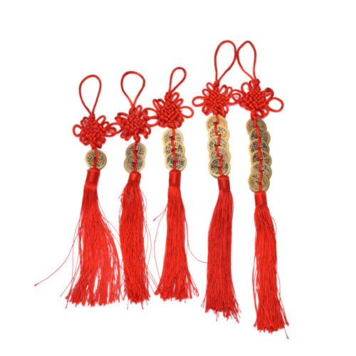 Chinese Feng Shui Protection Fortune Lucky Charm Red Tassel String Tied Coins BR