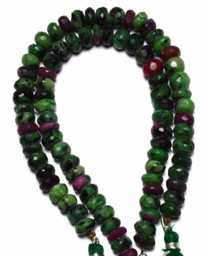 Natural Gem Ruby Zoisite 8MM Faceted Rondelle Beads Strand 8" 